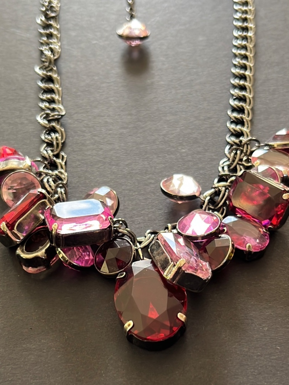 Pink & Ruby Red Rhinestone Statement Bib Necklace - Picture 8 of 12